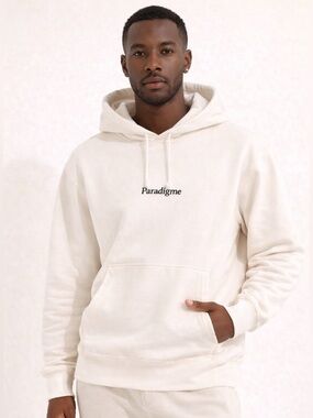 Paradigme Organic Cotton Hoodie Quiet Luxury Minimalist Cream Embroidered Sz S